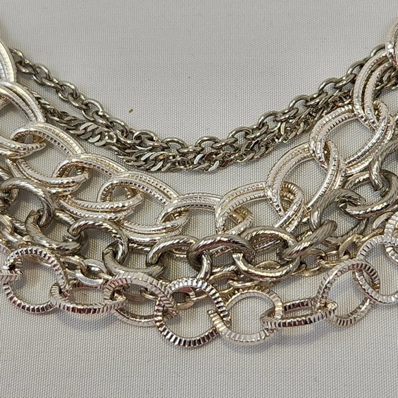 Premier Designs Silver Tone Multi Chain Layered Collar Necklace Adjustable - Picture 5 of 6